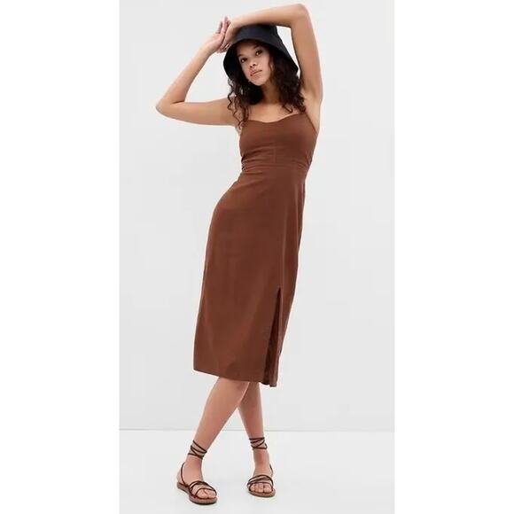 Gap Dresses & Skirts - Gap Linen Blend Sleeveless Corset Back Tie Midi Dress Size XL Medium Brown